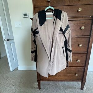 Blanc Noir Tan and Black Trench Coat/Cardigan Athletic-Inspired Design